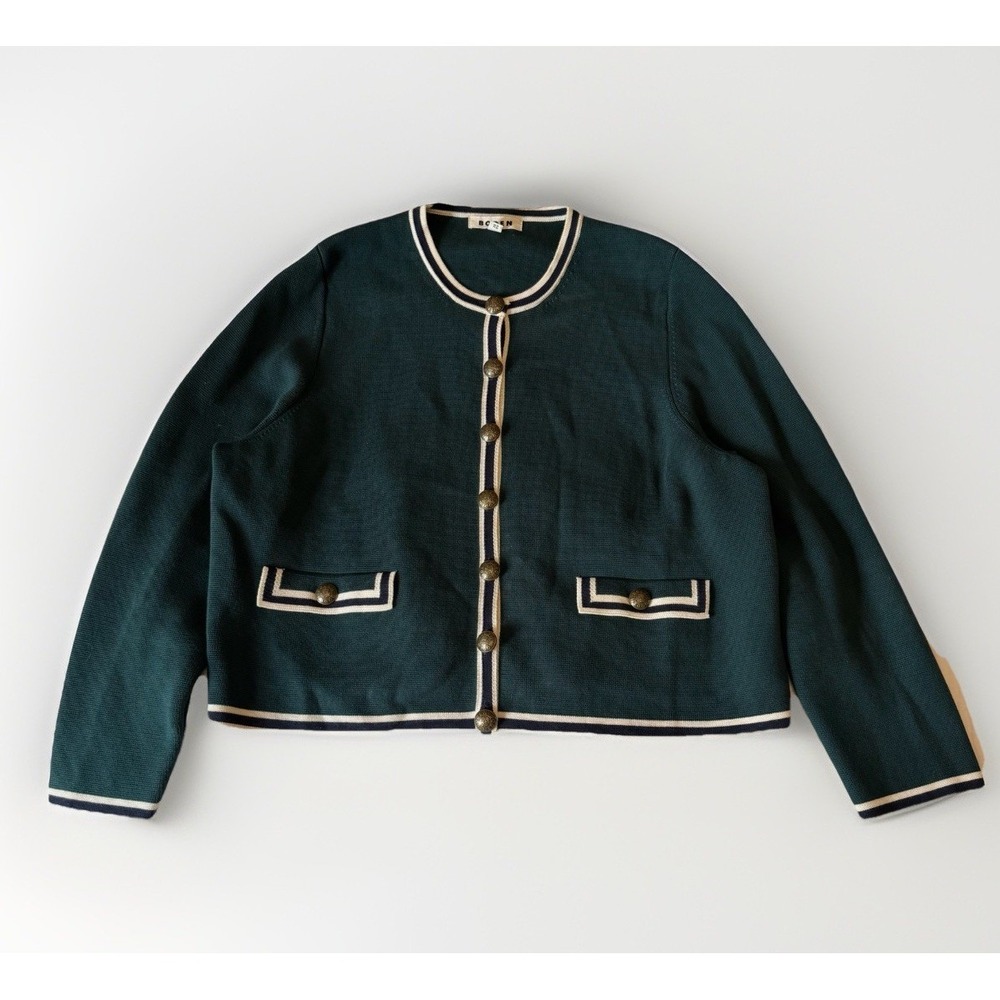 Boden Boxy Plus Size 20 Holly Knitted Jacket Dark Green Antique Gold Buttons